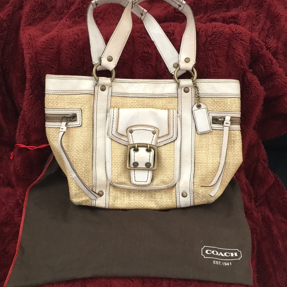 Coach beige and yellow and bronze handbag!